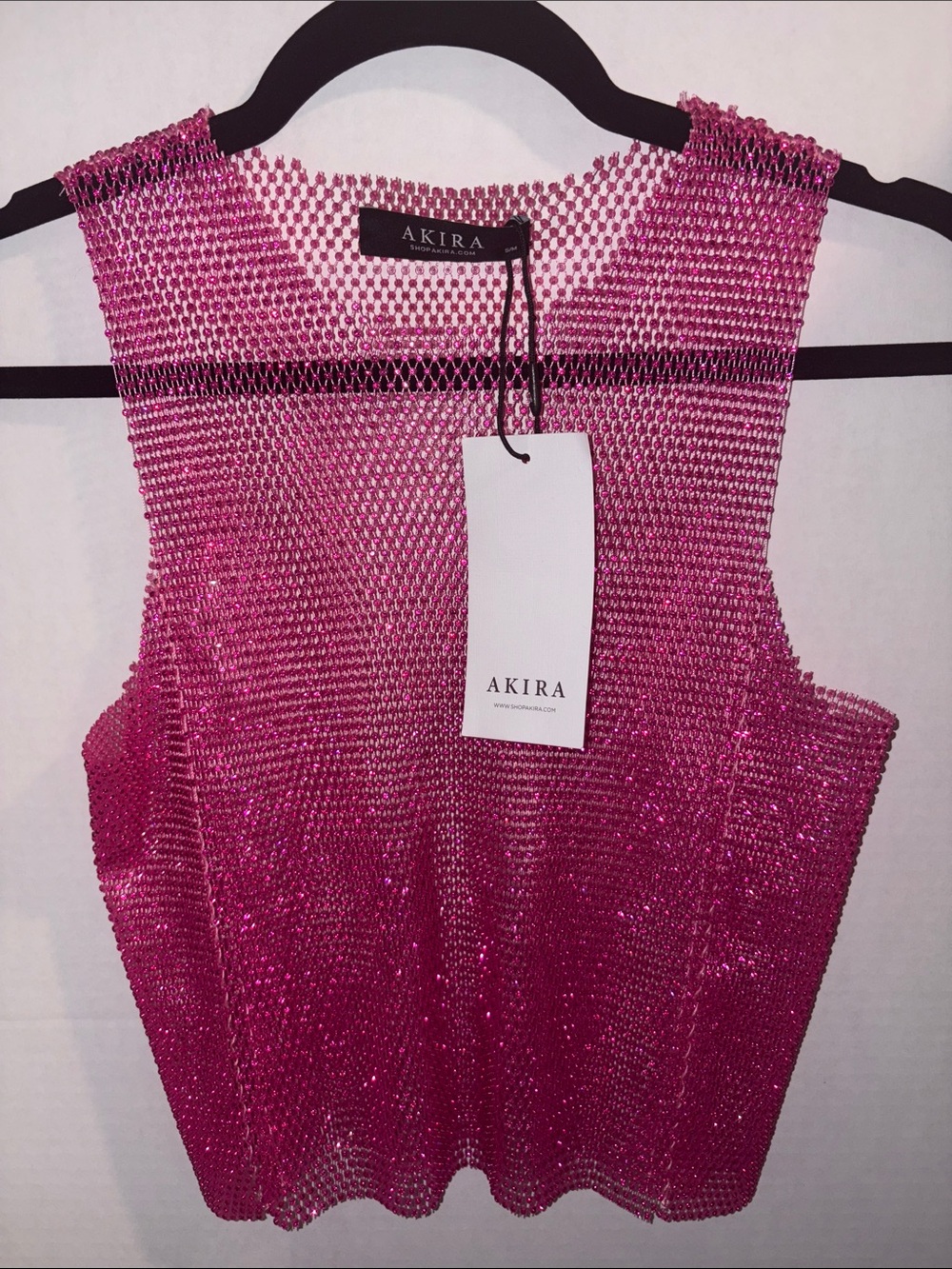 AKIRA Hot Pink Metallic Mesh Tank Top
